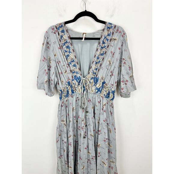 Free People Lysette Maxi Dress Floral Boho Cottage Romantic Fairy Blue Small - Picture 6 of 16